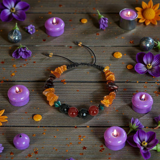 Brățară AMBERA de vindecare și protecție cu chihlimbar și onix