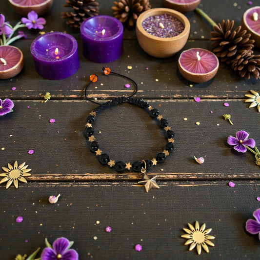 Brățară Astryel ASTRA NOX cu onix negru și stea aurie, talisman de protecție și ghidare