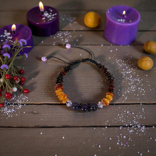 Brățară AURAVITA de vindecare și protecție cu chihlimbar și ametist