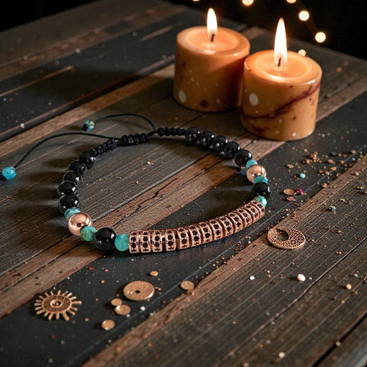 Brățară Astryel AURIS NOX cu turcoaz natural, onix și hematit electroplacat, pentru protecție absolută